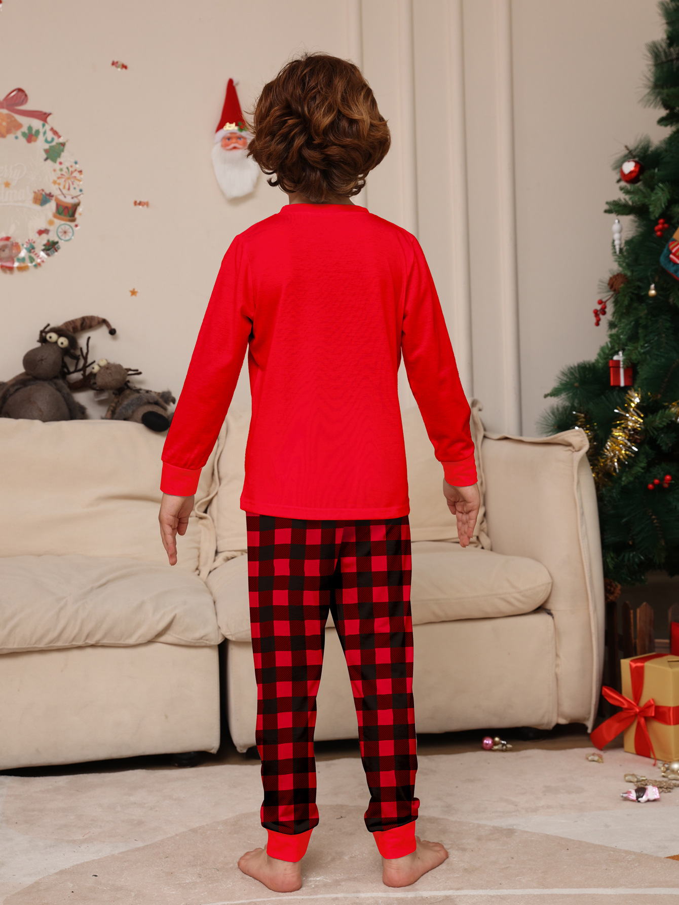 Red Buffalo‑Plaid Reindeer Letter Family Matching Pajamas