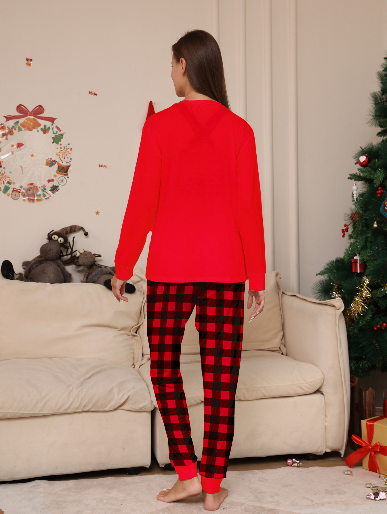 Red Buffalo‑Plaid Reindeer Letter Family Matching Pajamas