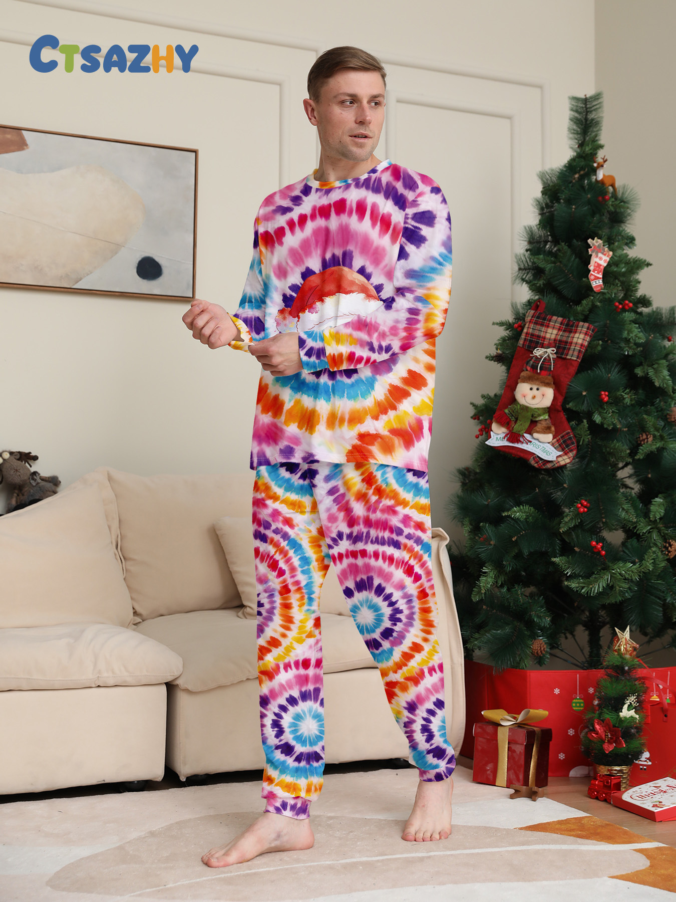 Tie‑Dye Santa Snowman Family Matching Pajamas
