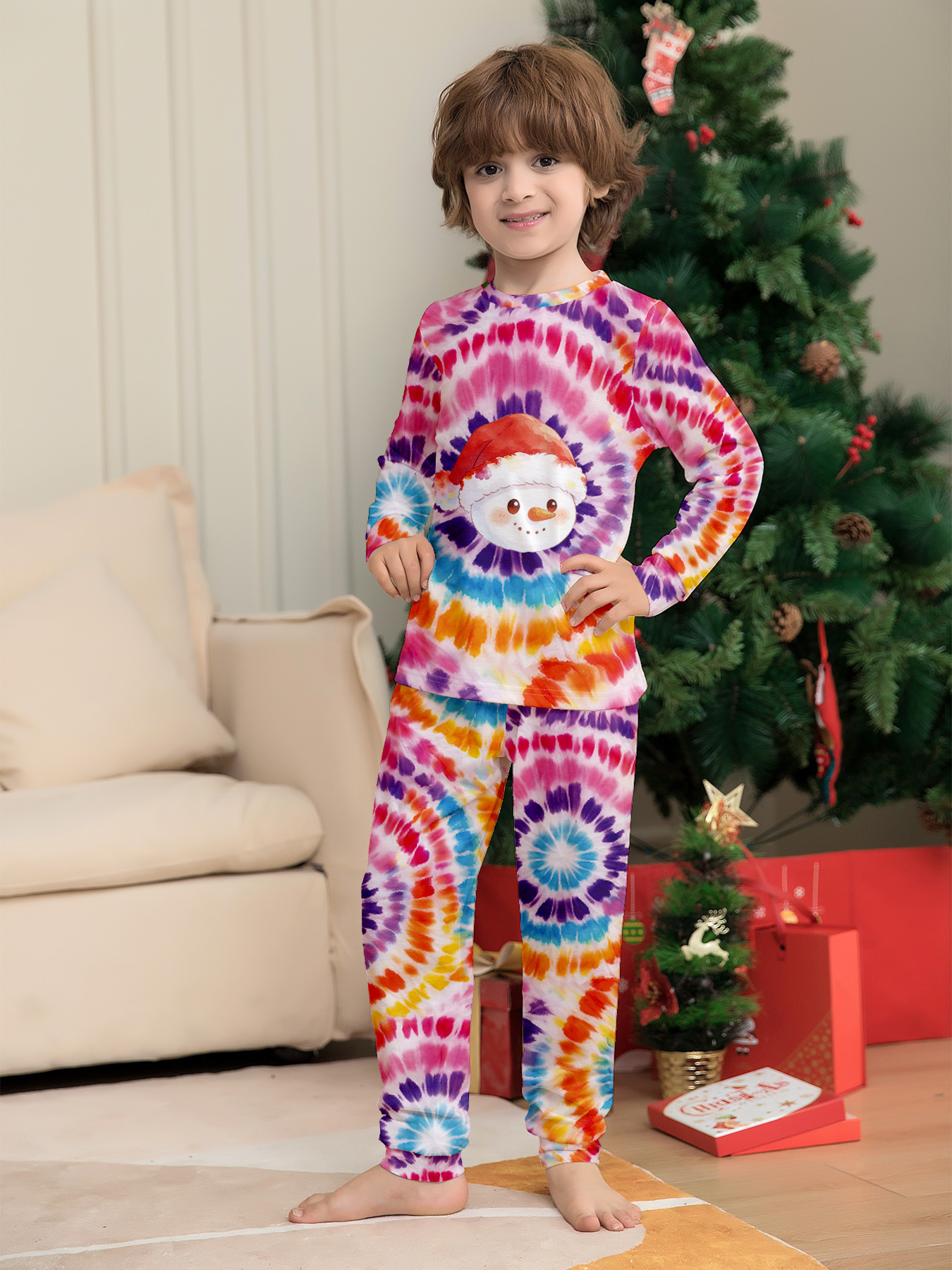 Tie‑Dye Santa Snowman Family Matching Pajamas