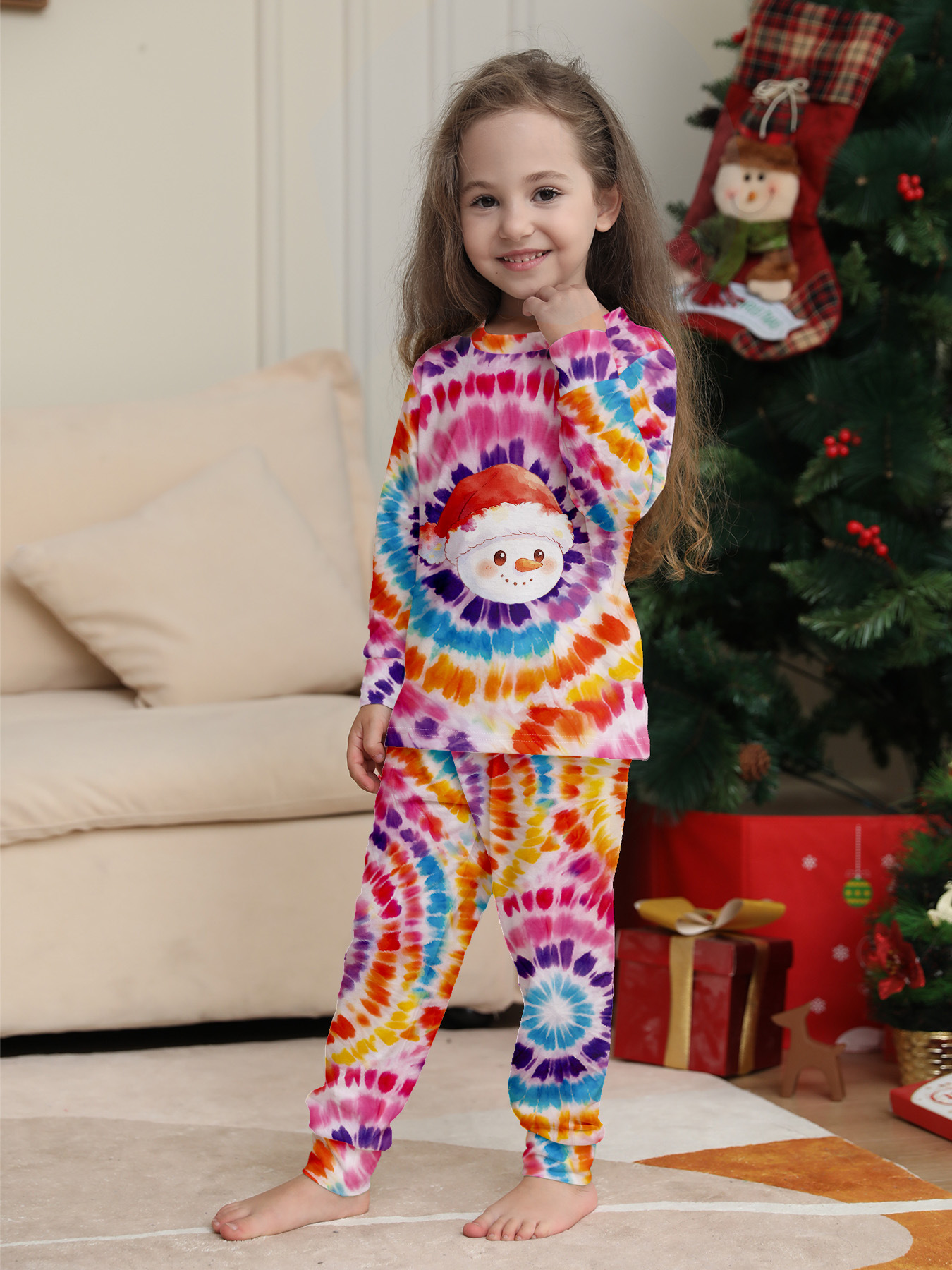 Tie‑Dye Santa Snowman Family Matching Pajamas