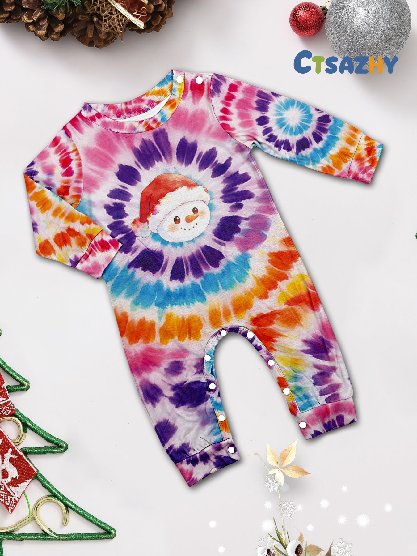 Tie‑Dye Santa Snowman Family Matching Pajamas