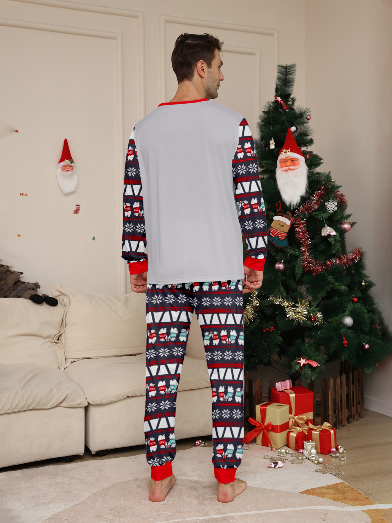 Grey Polar Bear Christmas Print Family Matching Pajamas——Father