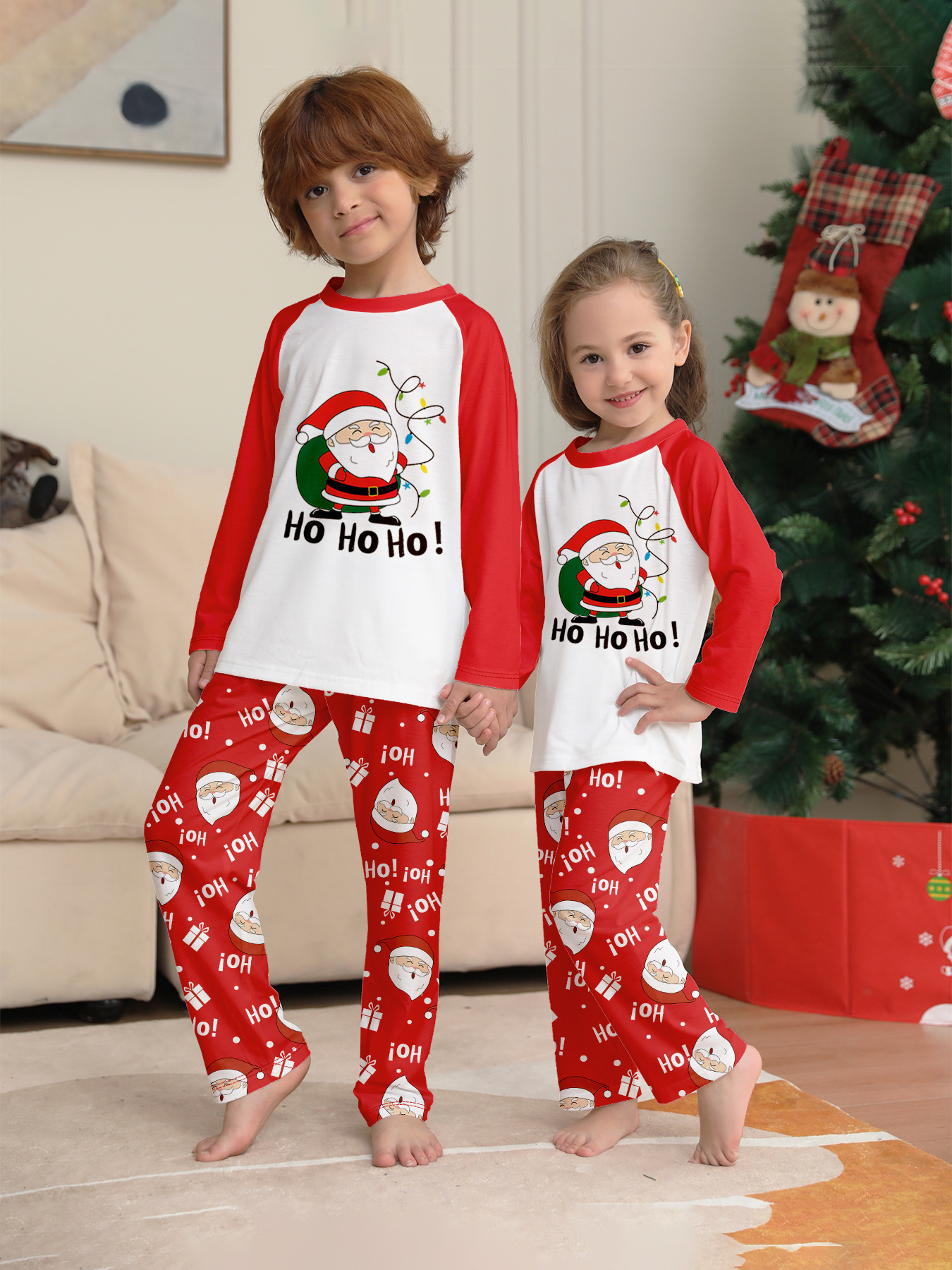Red White Raglan Santa Ho Ho Ho Family Pajamas