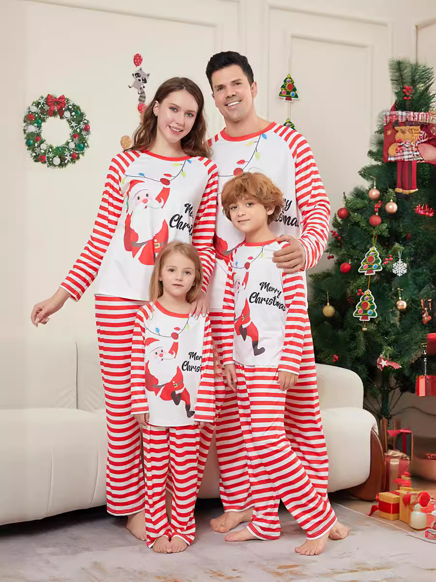 Red White Striped Santa Family Matching Pajamas