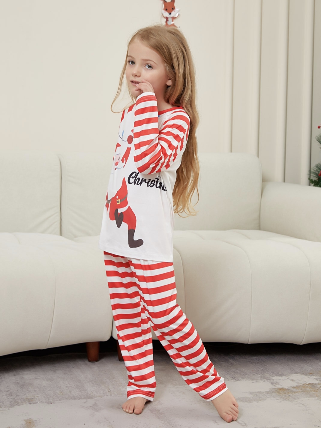 Red White Striped Santa Family Matching Pajamas