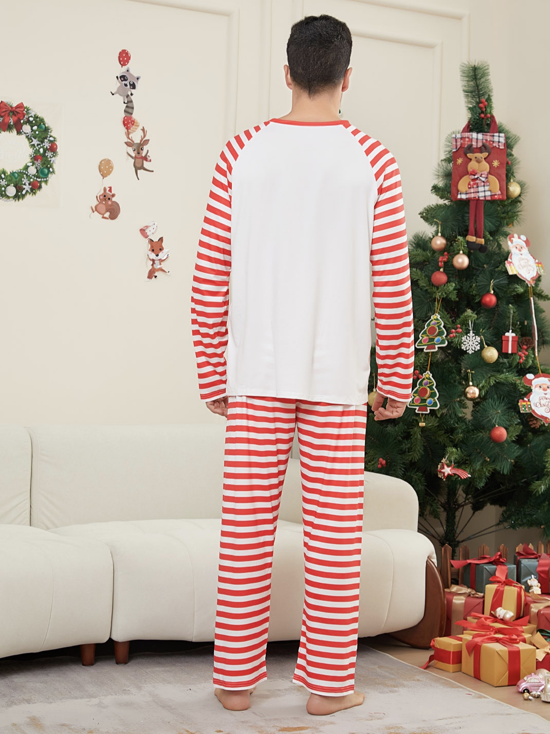 Red White Striped Santa Family Matching Pajamas