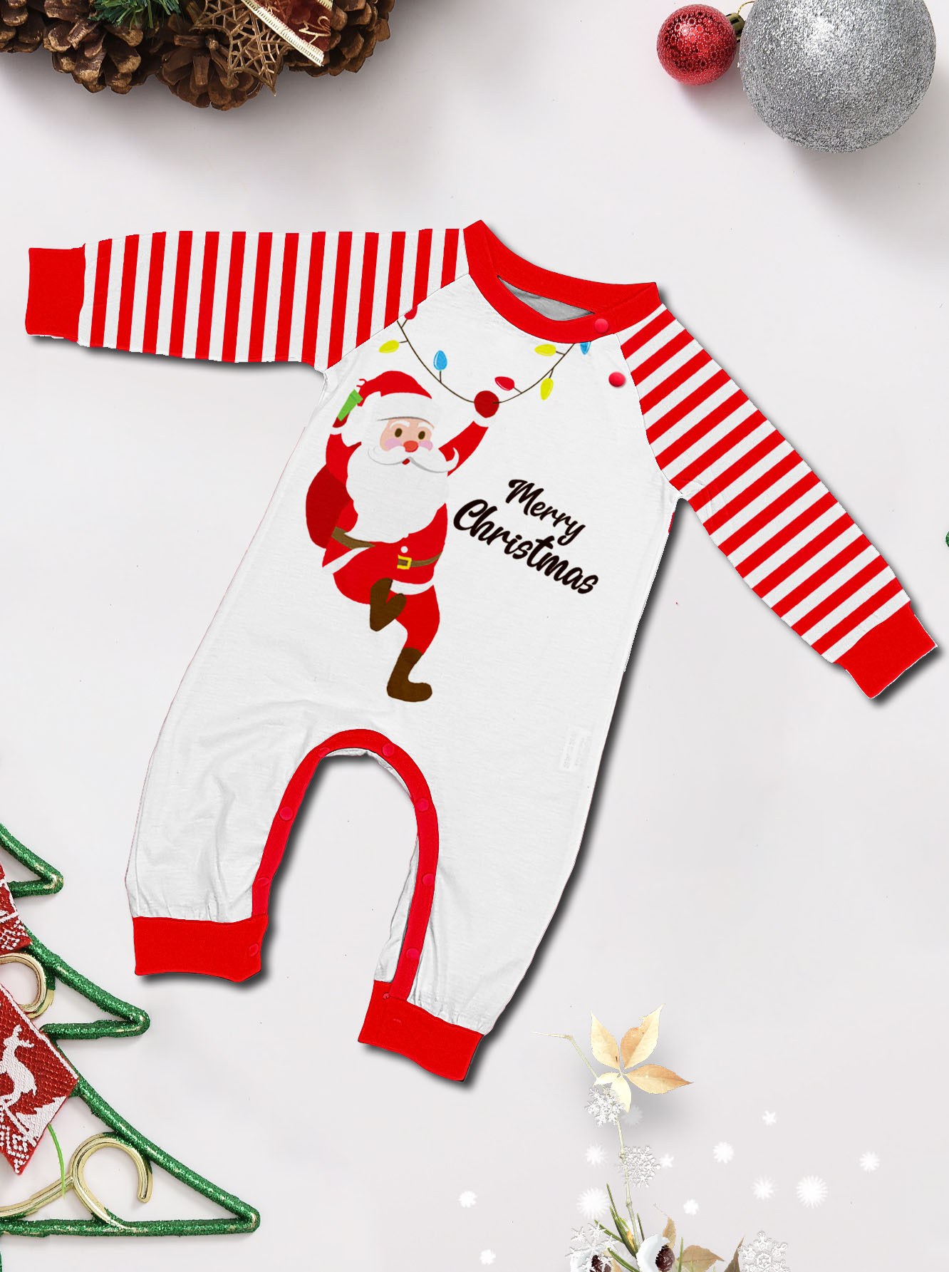 Red White Striped Santa Family Matching Pajamas