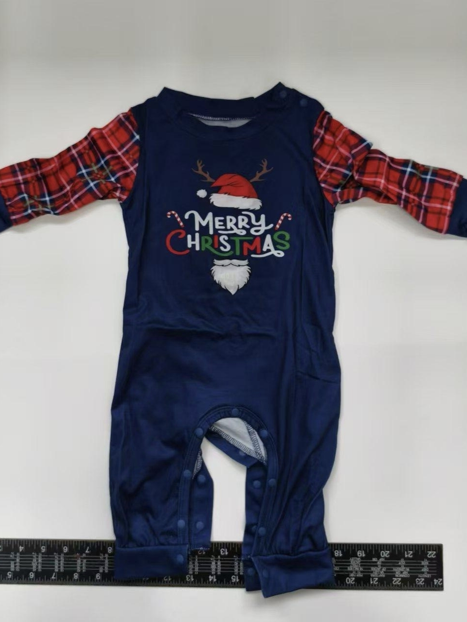 Navy Red Plaid Reindeer Family Matching Pajamas