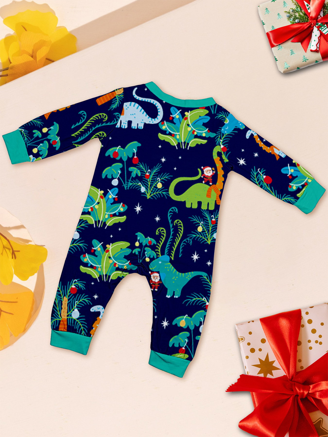 Navy Cartoon Dinosaur Christmas Family Matching Pajamas