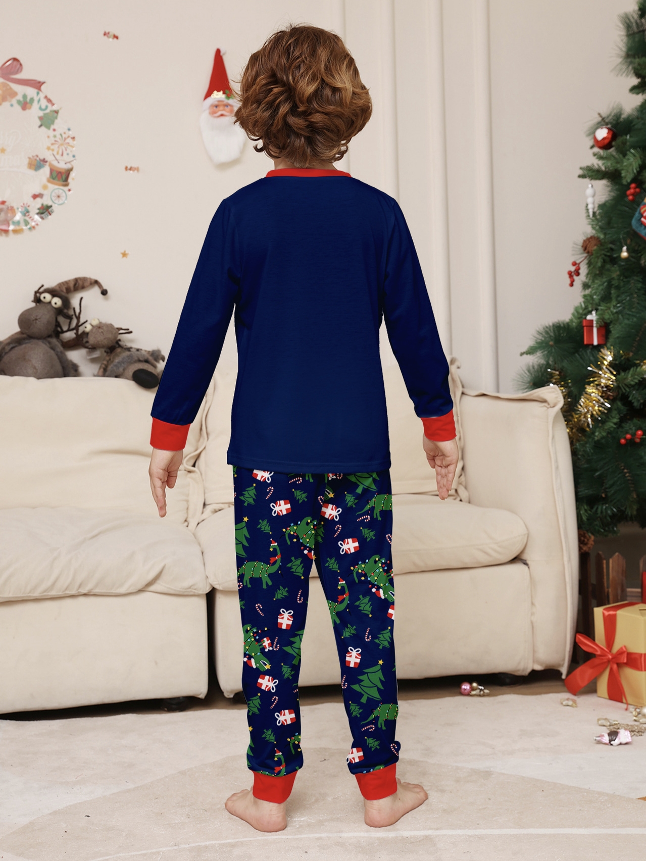 Navy Dinosaur Christmas Print Family Matching Pajamas
