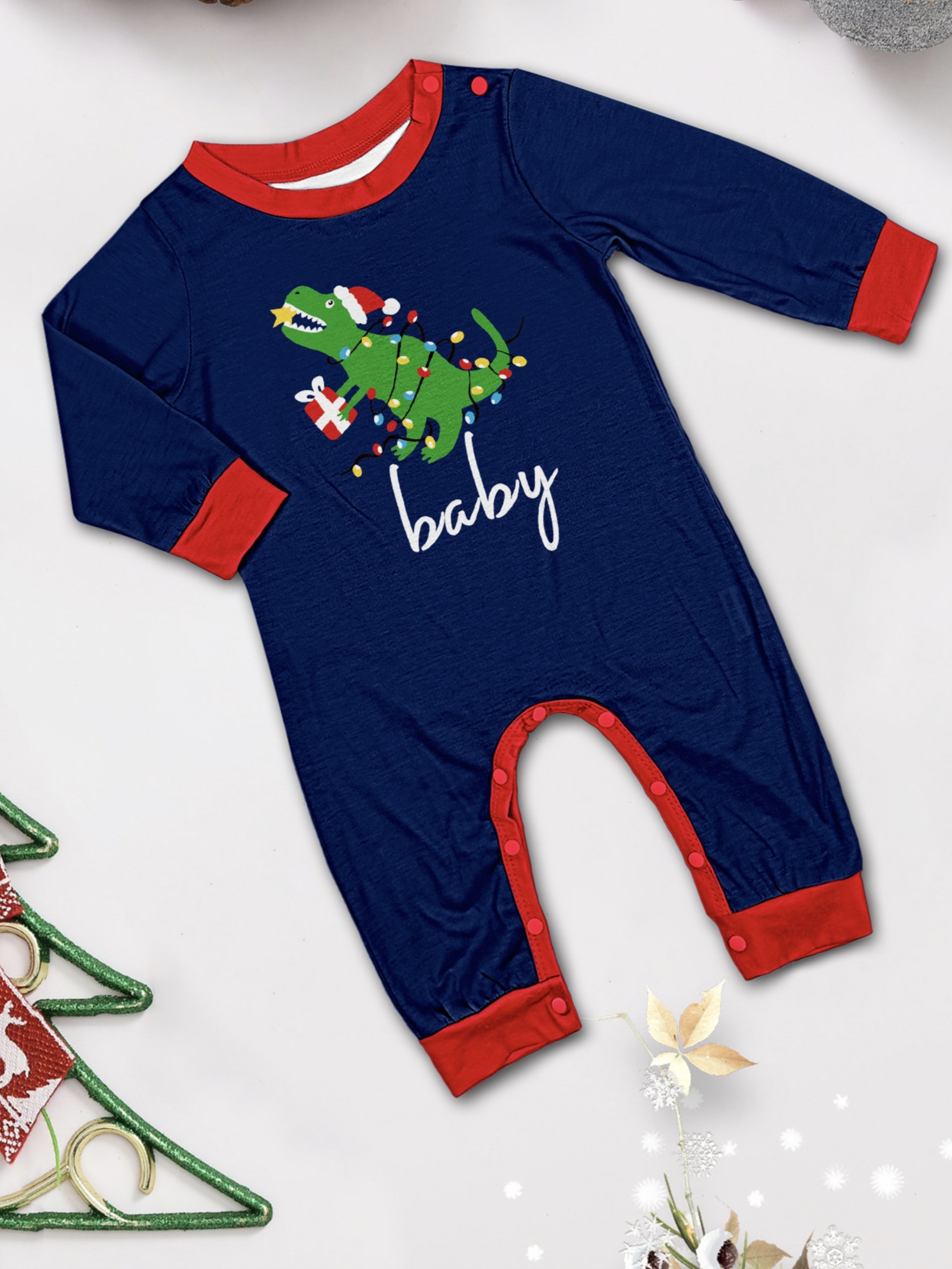 Navy Dinosaur Christmas Print Family Matching Pajamas