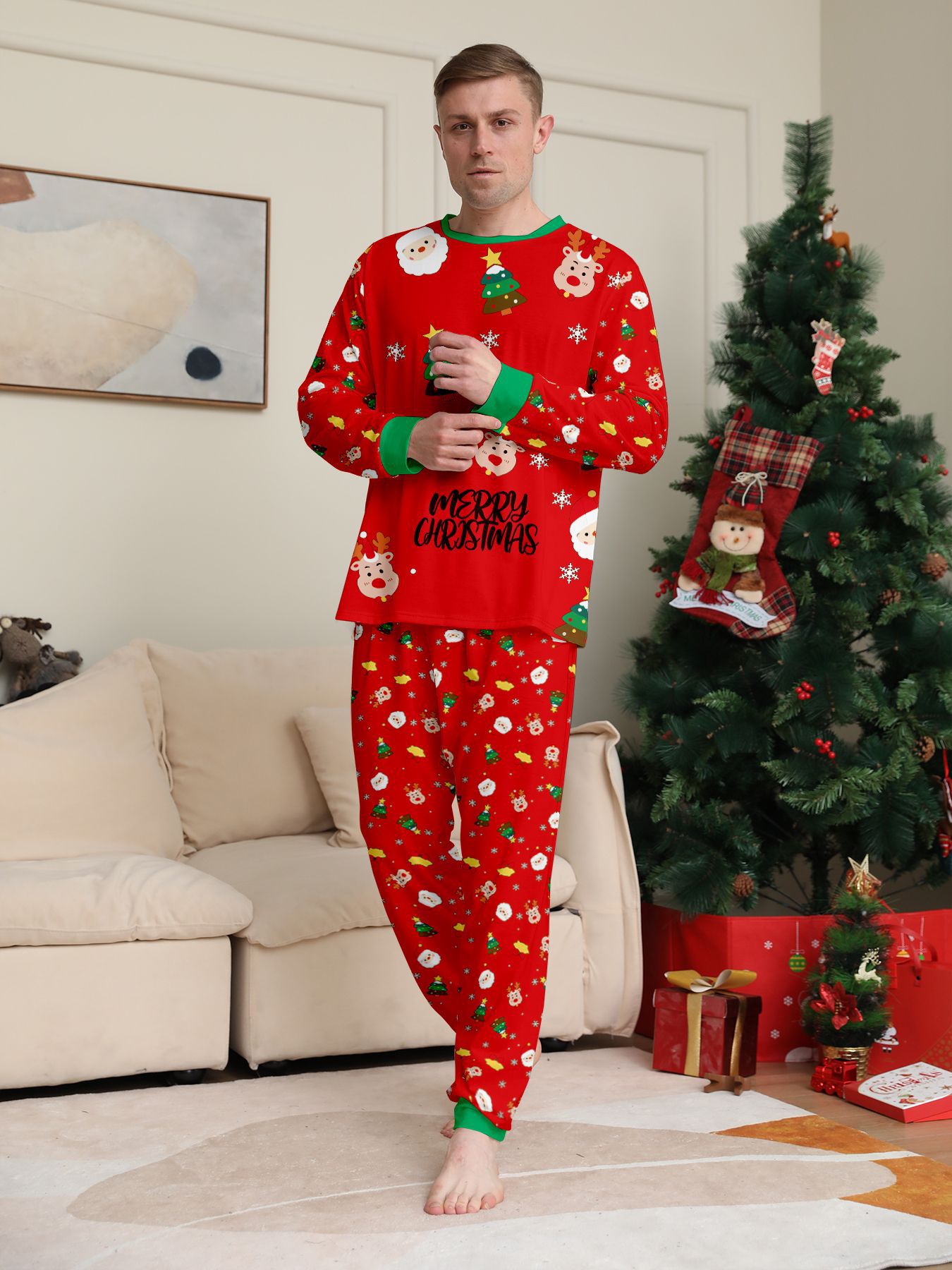Red Santa Reindeer Christmas Full Print Family Matching Pajamas