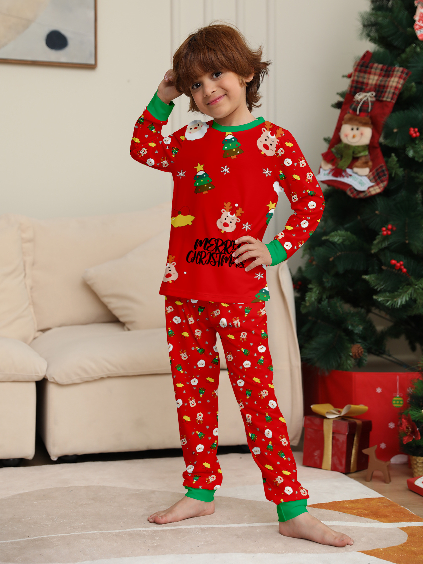 Red Santa Reindeer Christmas Full Print Family Matching Pajamas