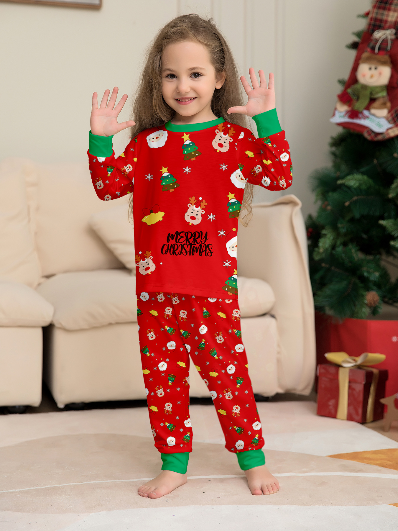 Red Santa Reindeer Christmas Full Print Family Matching Pajamas
