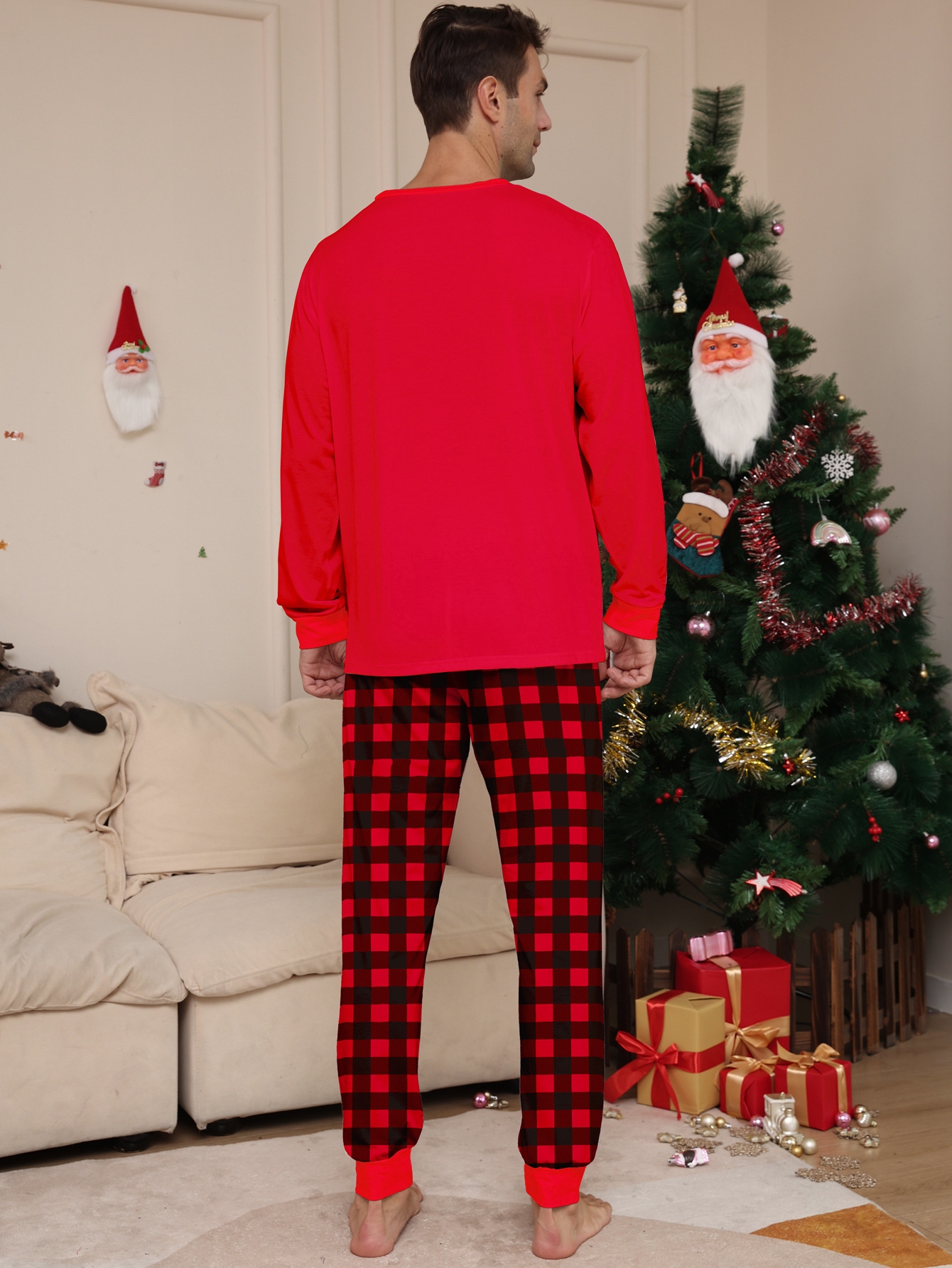 Red Plaid Reindeer Letter Family Matching Pajamas