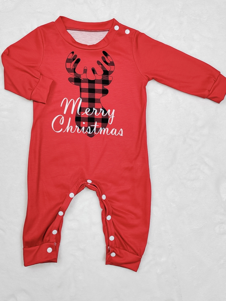Red Plaid Reindeer Letter Family Matching Pajamas