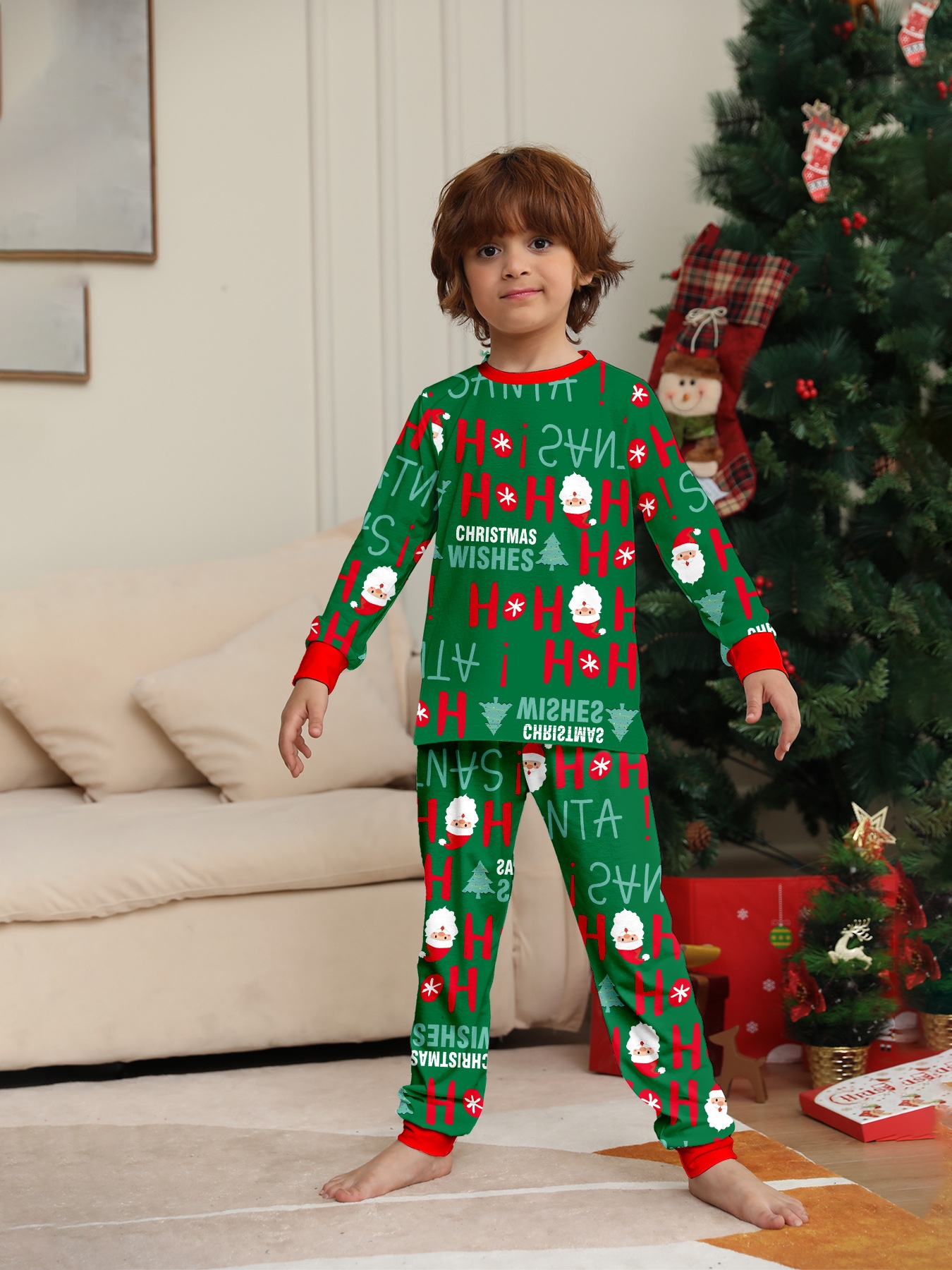 Green Santa Letter Full Print Family Matching Pajamas