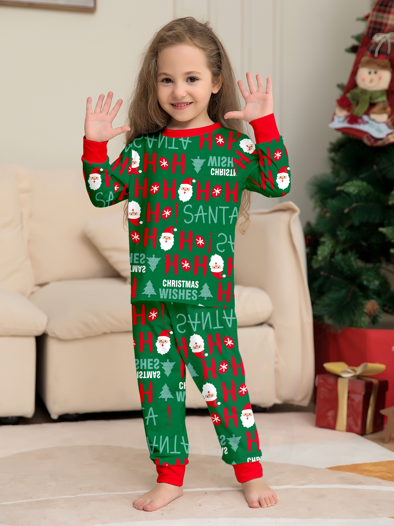 Green Santa Letter Full Print Family Matching Pajamas