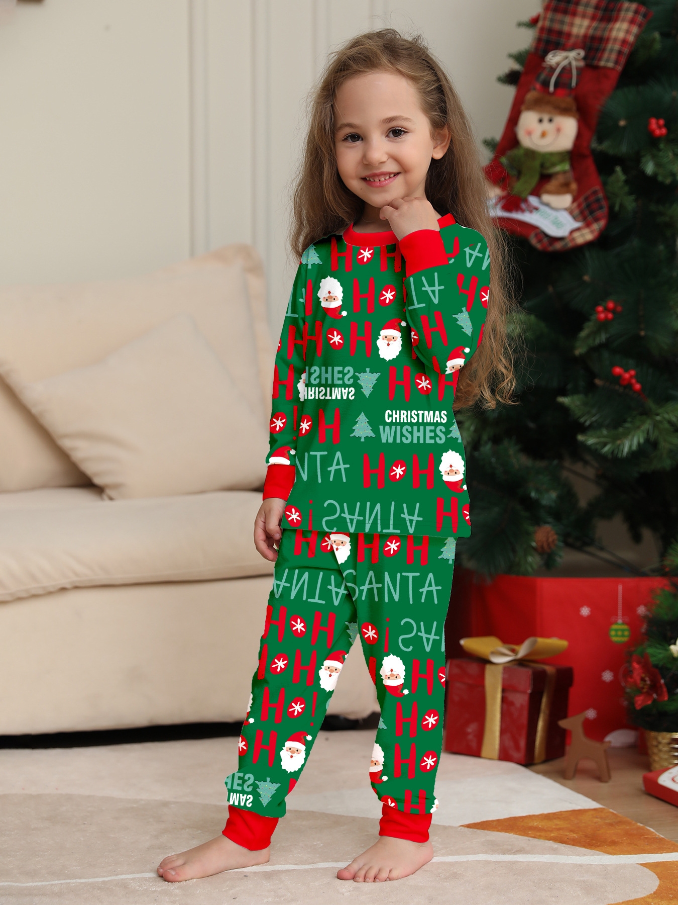 Green Santa Letter Full Print Family Matching Pajamas