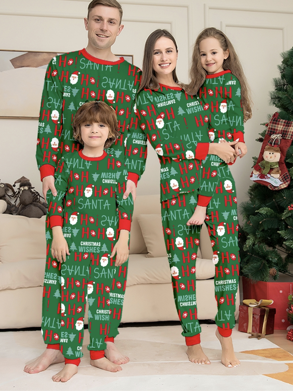 Green Santa Letter Full Print Family Matching Pajamas