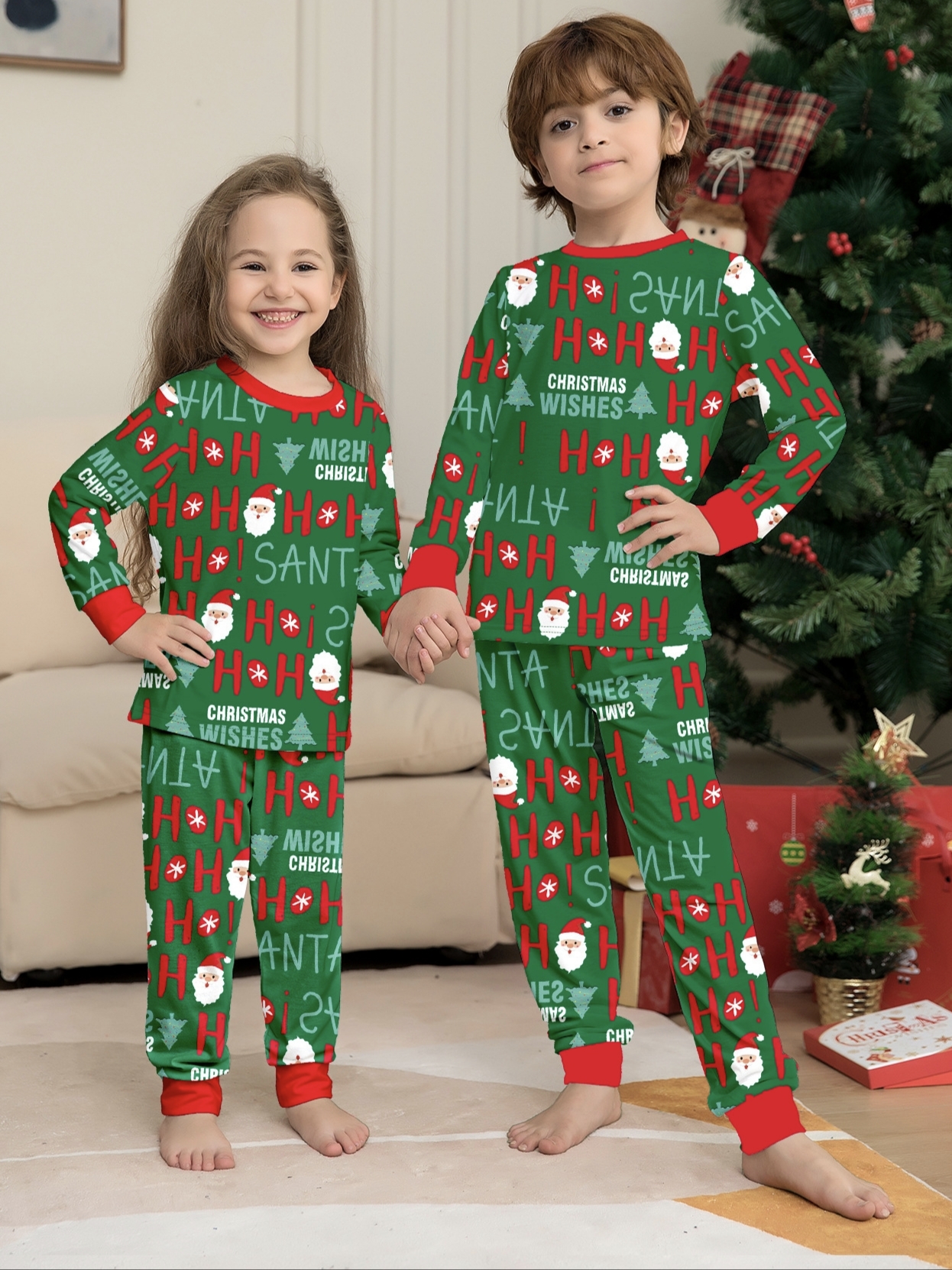 Green Santa Letter Full Print Family Matching Pajamas