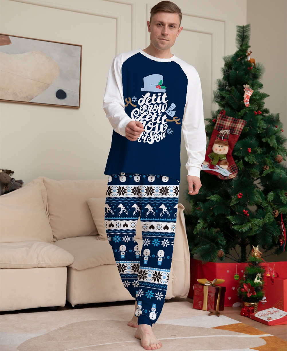 Navy Blue Snowman Snowflake Raglan Family Matching Pajamas