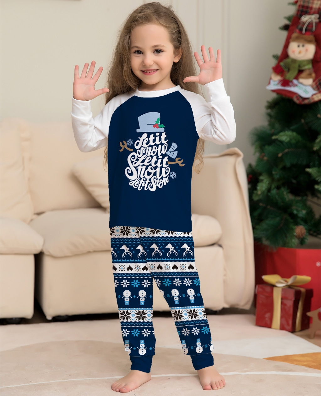 Navy Blue Snowman Snowflake Raglan Family Matching Pajamas