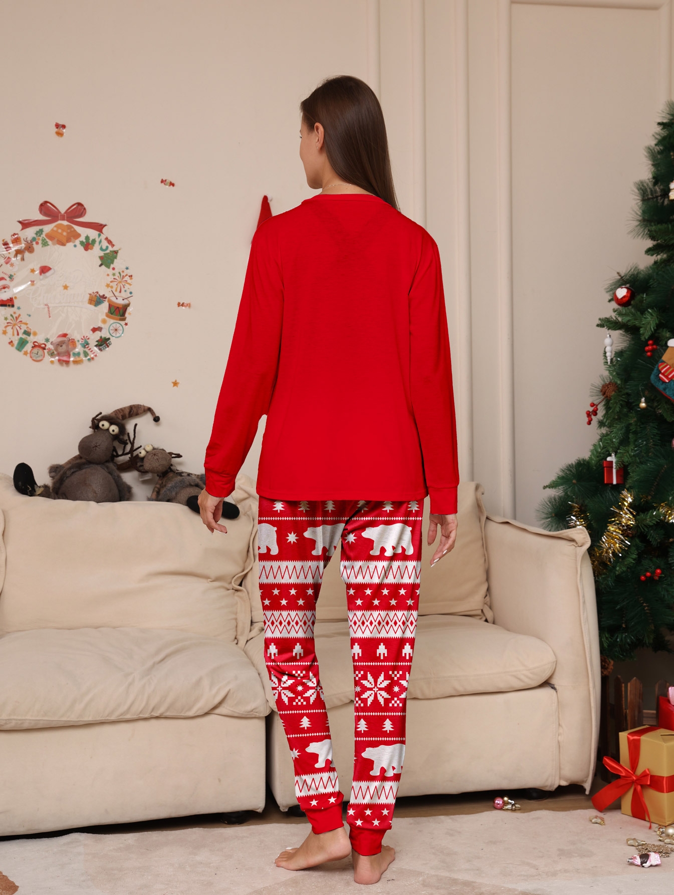 Red Christmas Tree & Polar Bear Family Matching Pajamas