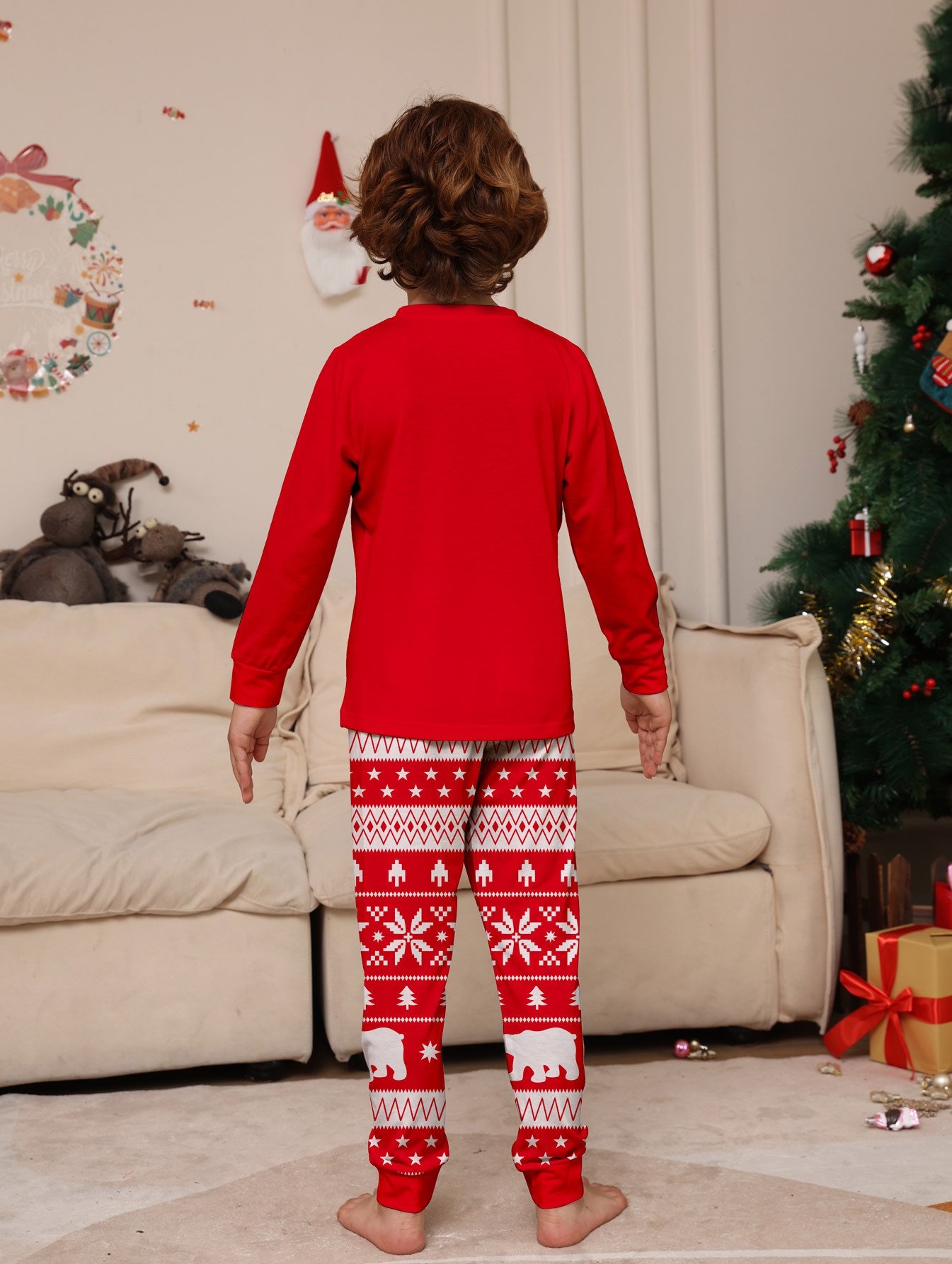 Red Christmas Tree & Polar Bear Family Matching Pajamas