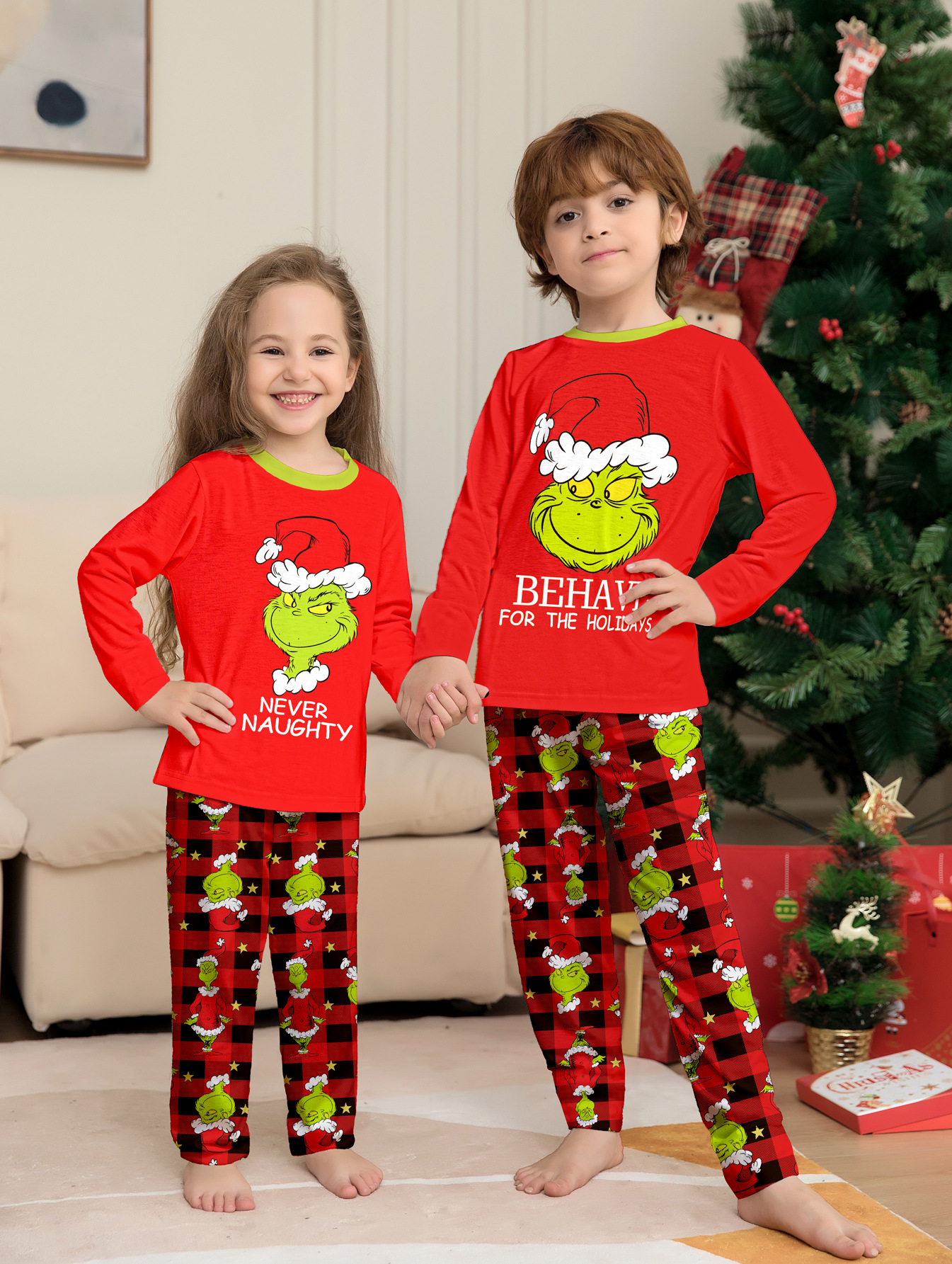 Red Grinch Cartoon Family Matching Pajamas