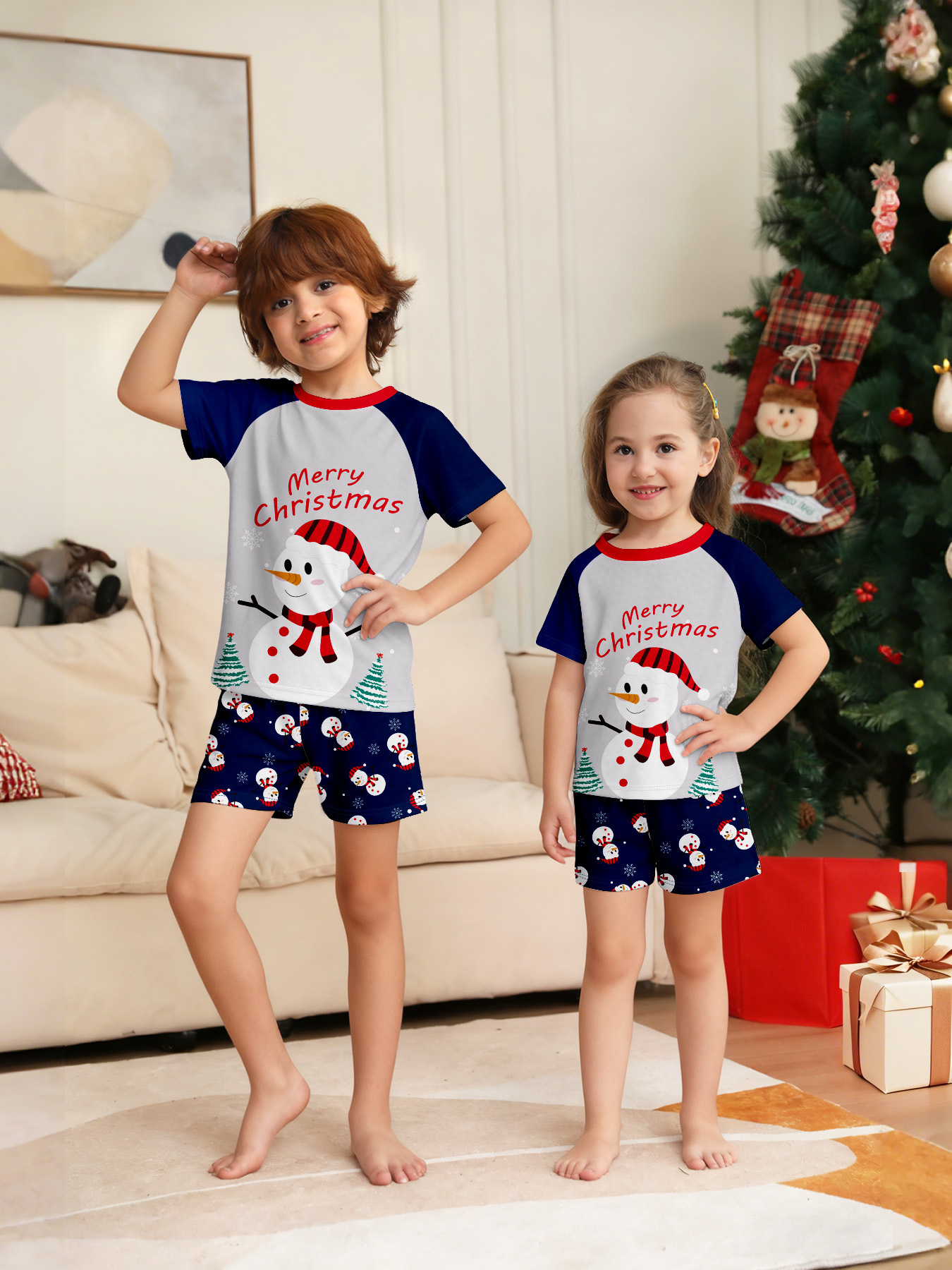 Snowman Short Sleeve Shorts Family Matching Pajamas