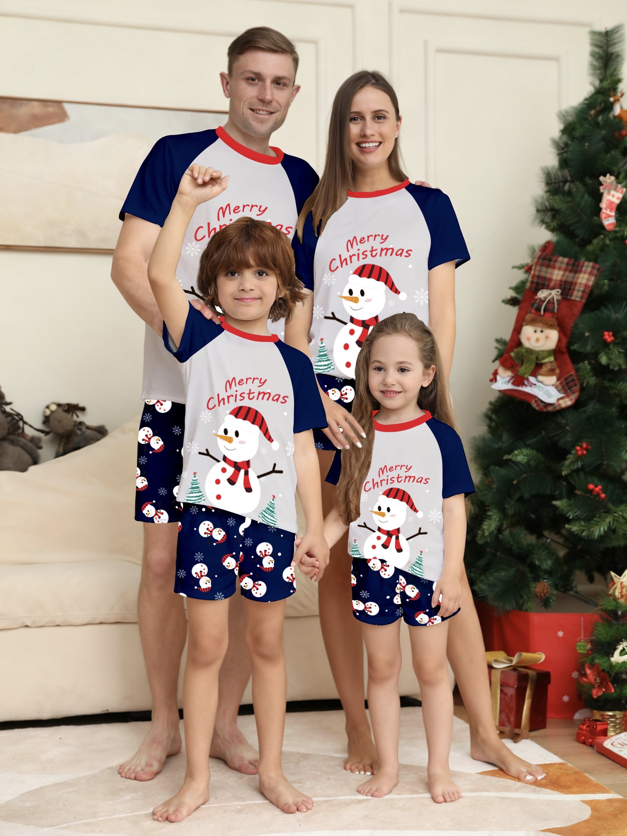 Snowman Short Sleeve Shorts Family Matching Pajamas