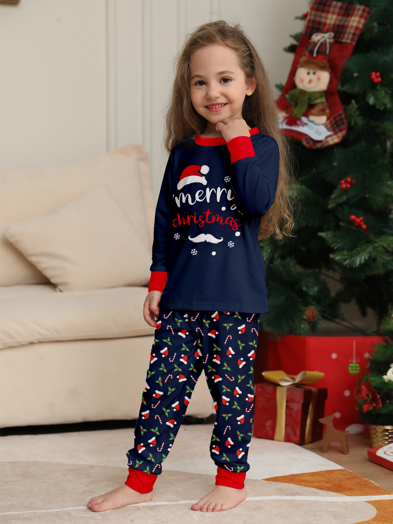 Navy Santa Hat & Candy Cane Family Matching Pajamas