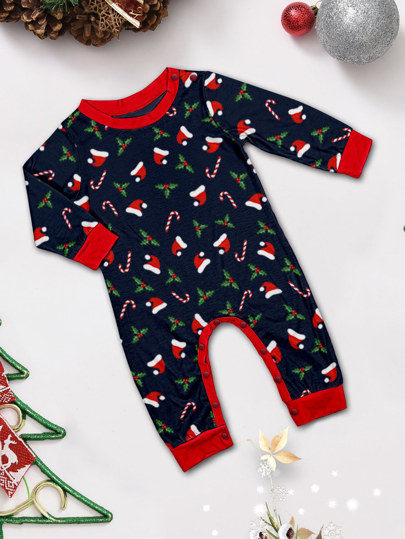 Navy Santa Hat & Candy Cane Family Matching Pajamas