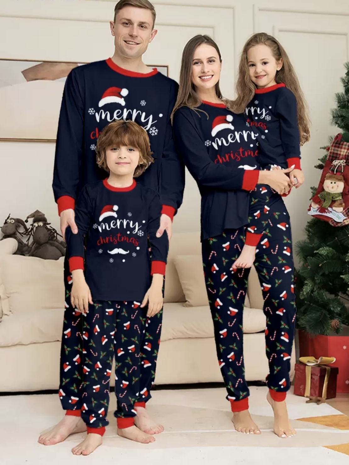 Navy Santa Hat & Candy Cane Family Matching Pajamas