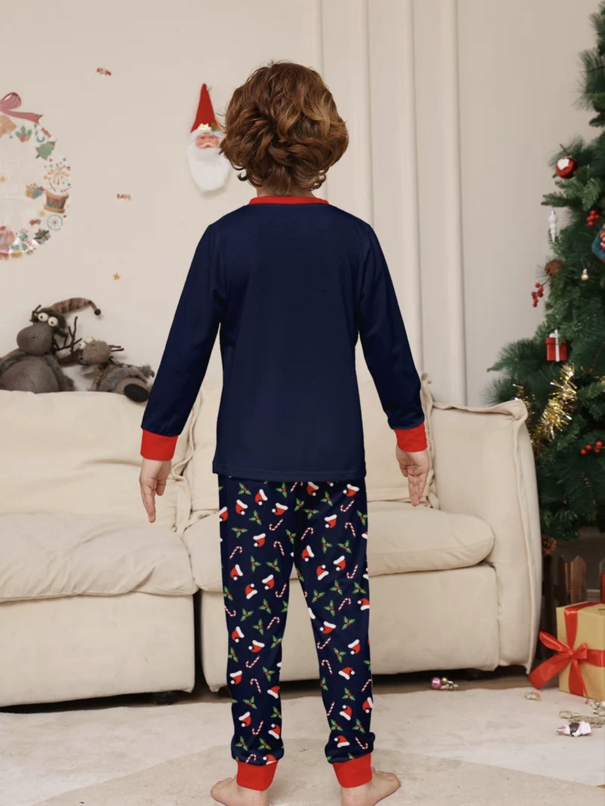 Navy Santa Hat & Candy Cane Family Matching Pajamas