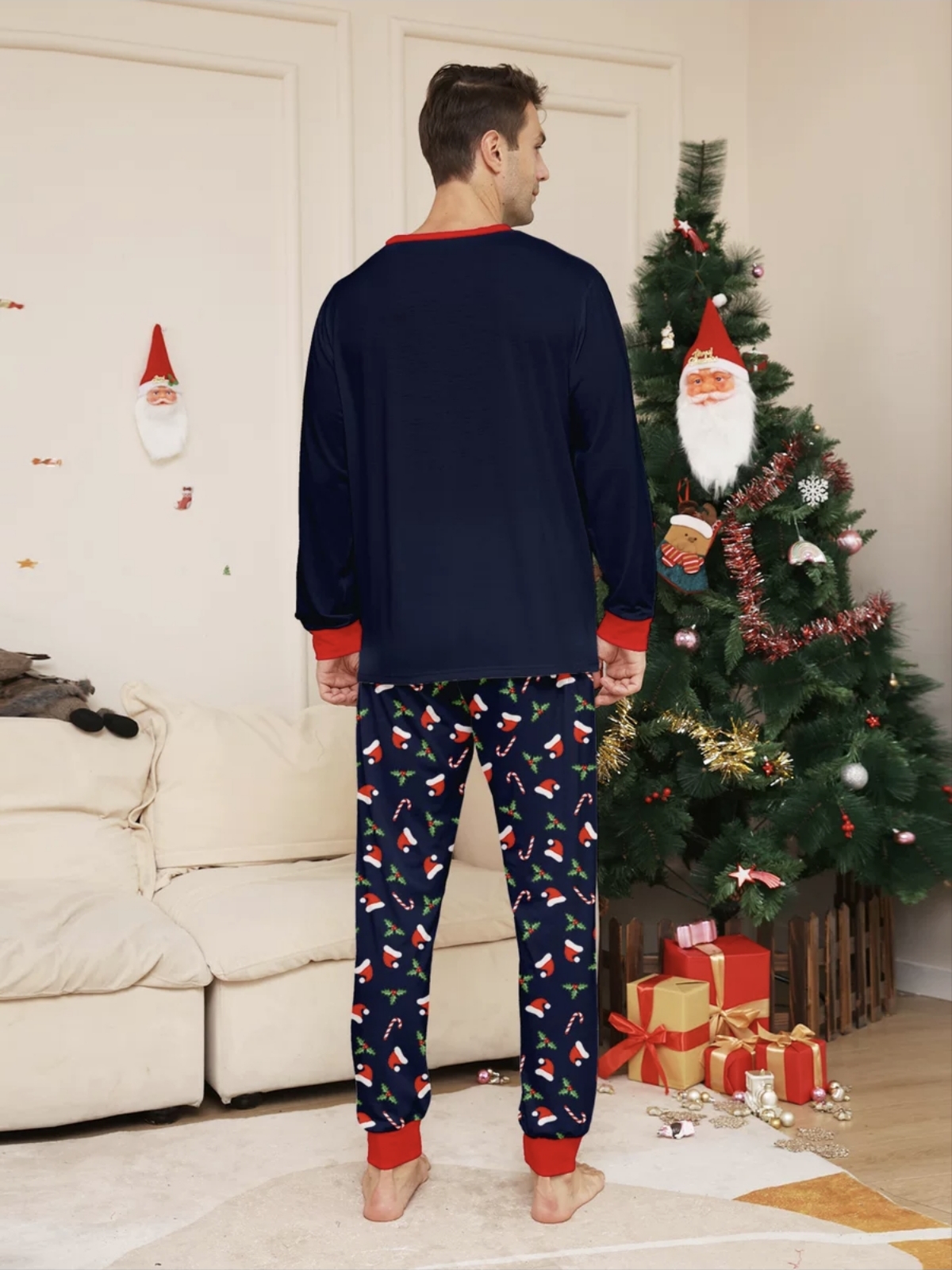 Navy Santa Hat & Candy Cane Family Matching Pajamas