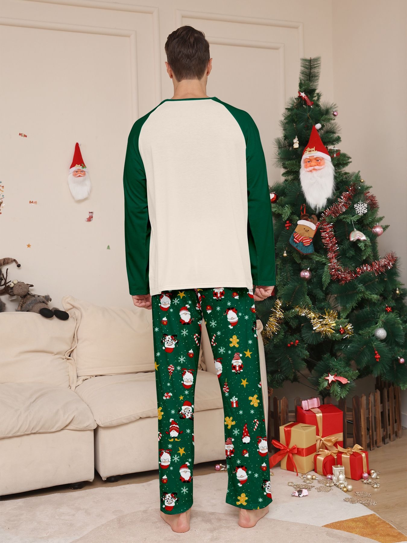 Green White Raglan Santa Family Matching Pajamas