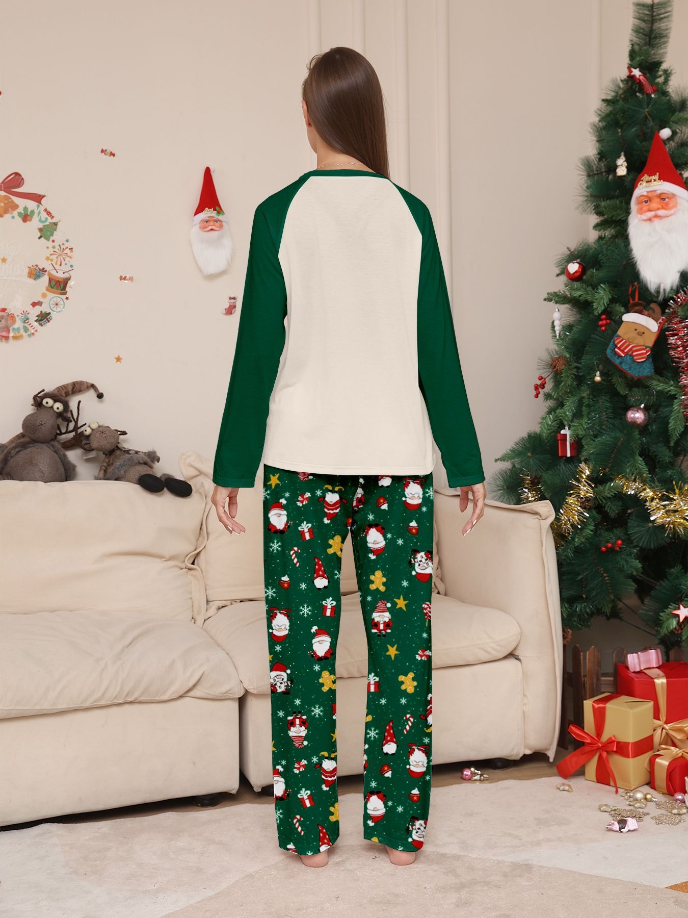 Green White Raglan Santa Family Matching Pajamas