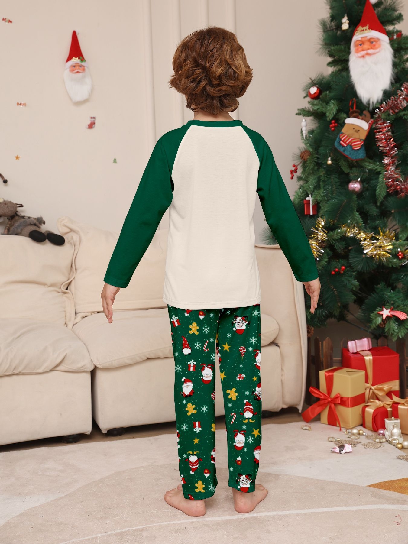 Green White Raglan Santa Family Matching Pajamas