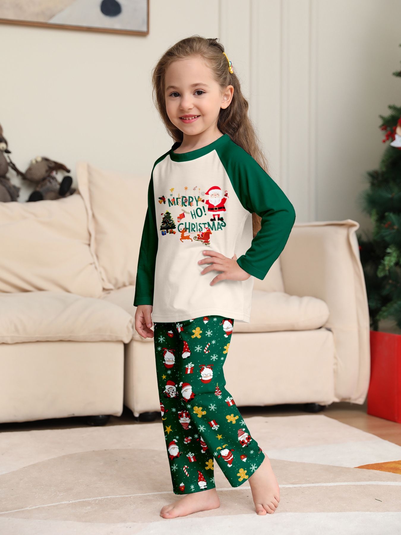 Green White Raglan Santa Family Matching Pajamas
