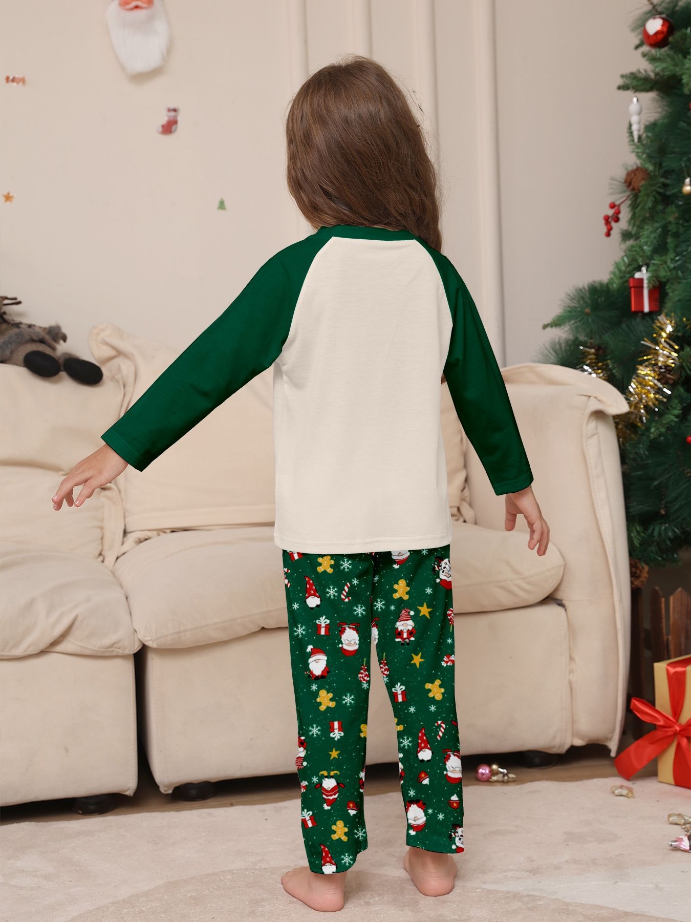 Green White Raglan Santa Family Matching Pajamas
