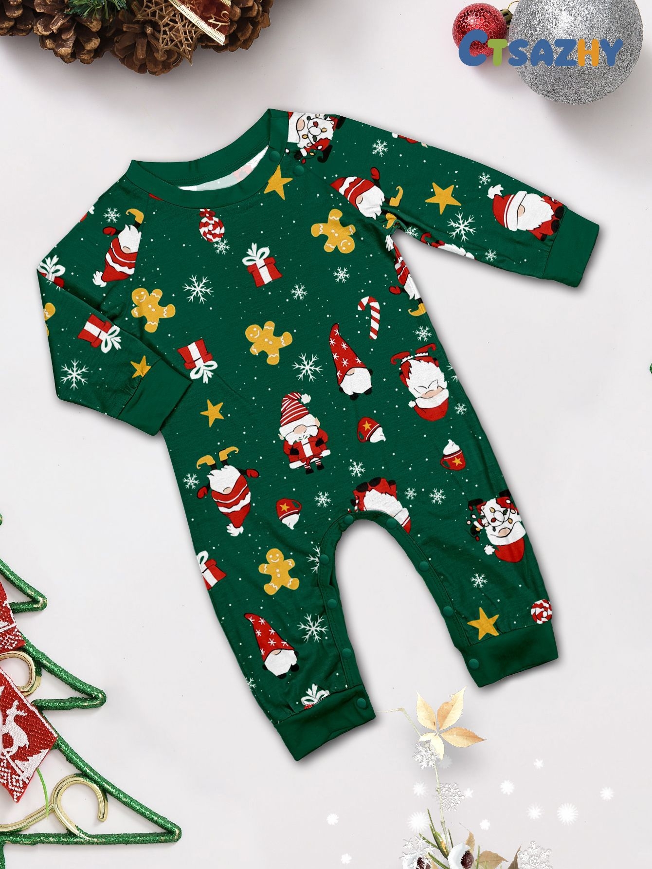 Green White Raglan Santa Family Matching Pajamas