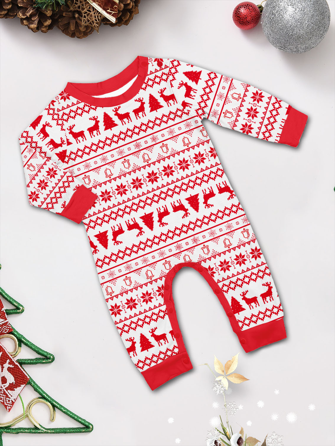 Red Nordic Reindeer Knit Pattern Family Matching Pajamas