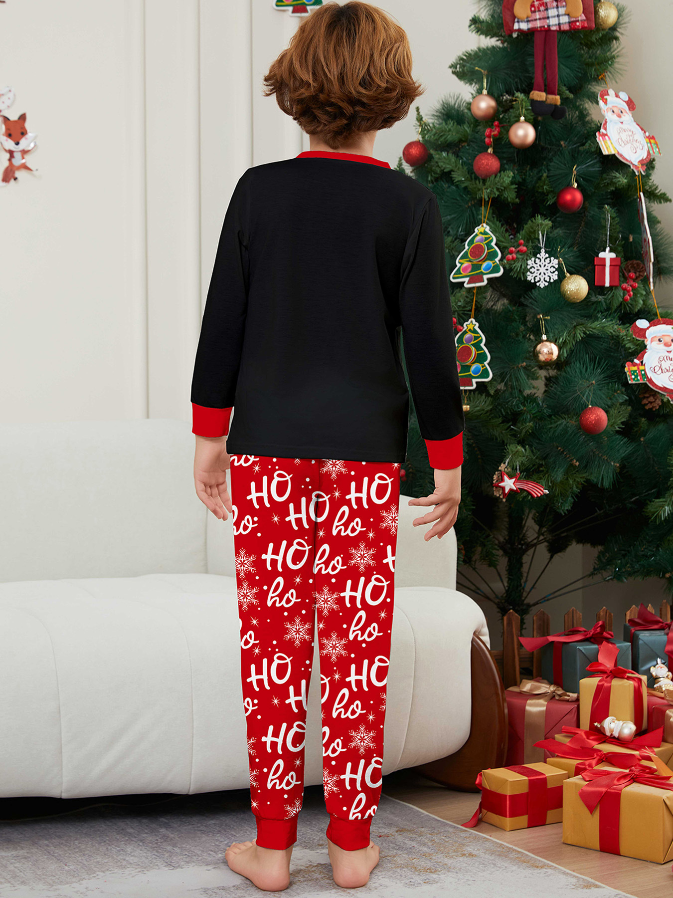 Black Top Red Ho Ho Ho Snowflake Family Pajamas