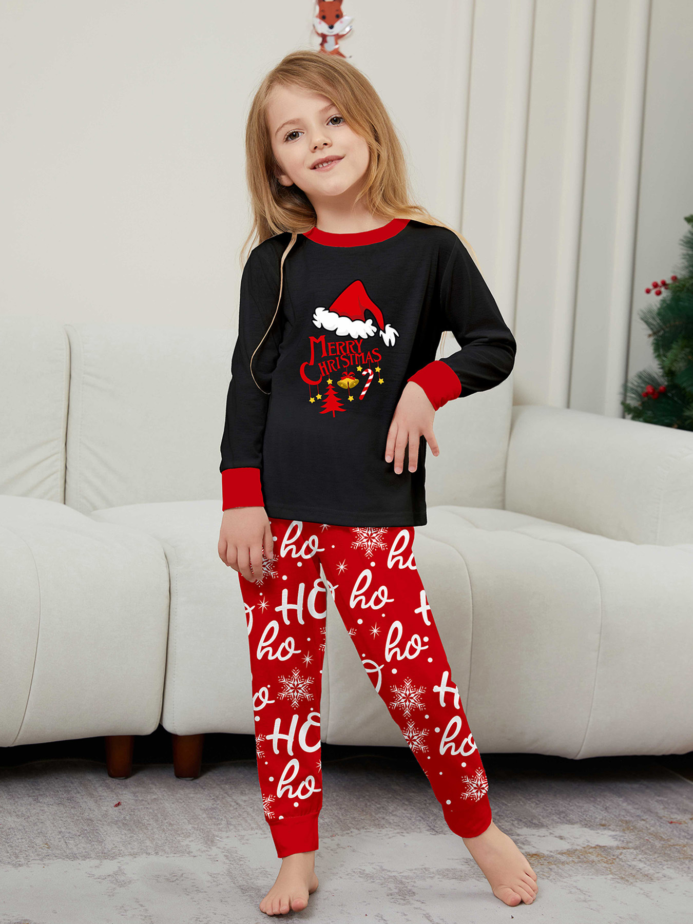 Black Top Red Ho Ho Ho Snowflake Family Pajamas