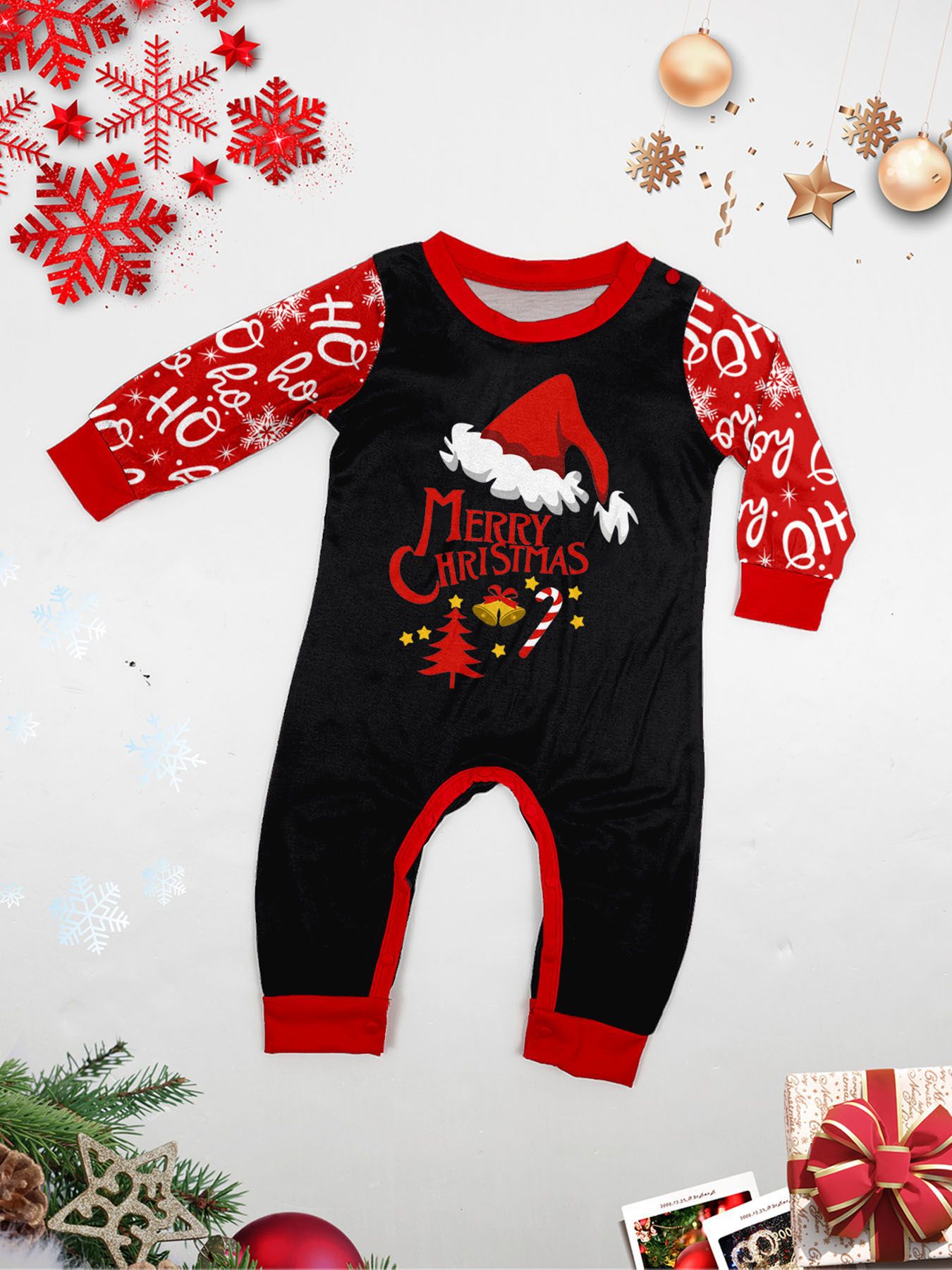Black Top Red Ho Ho Ho Snowflake Family Pajamas
