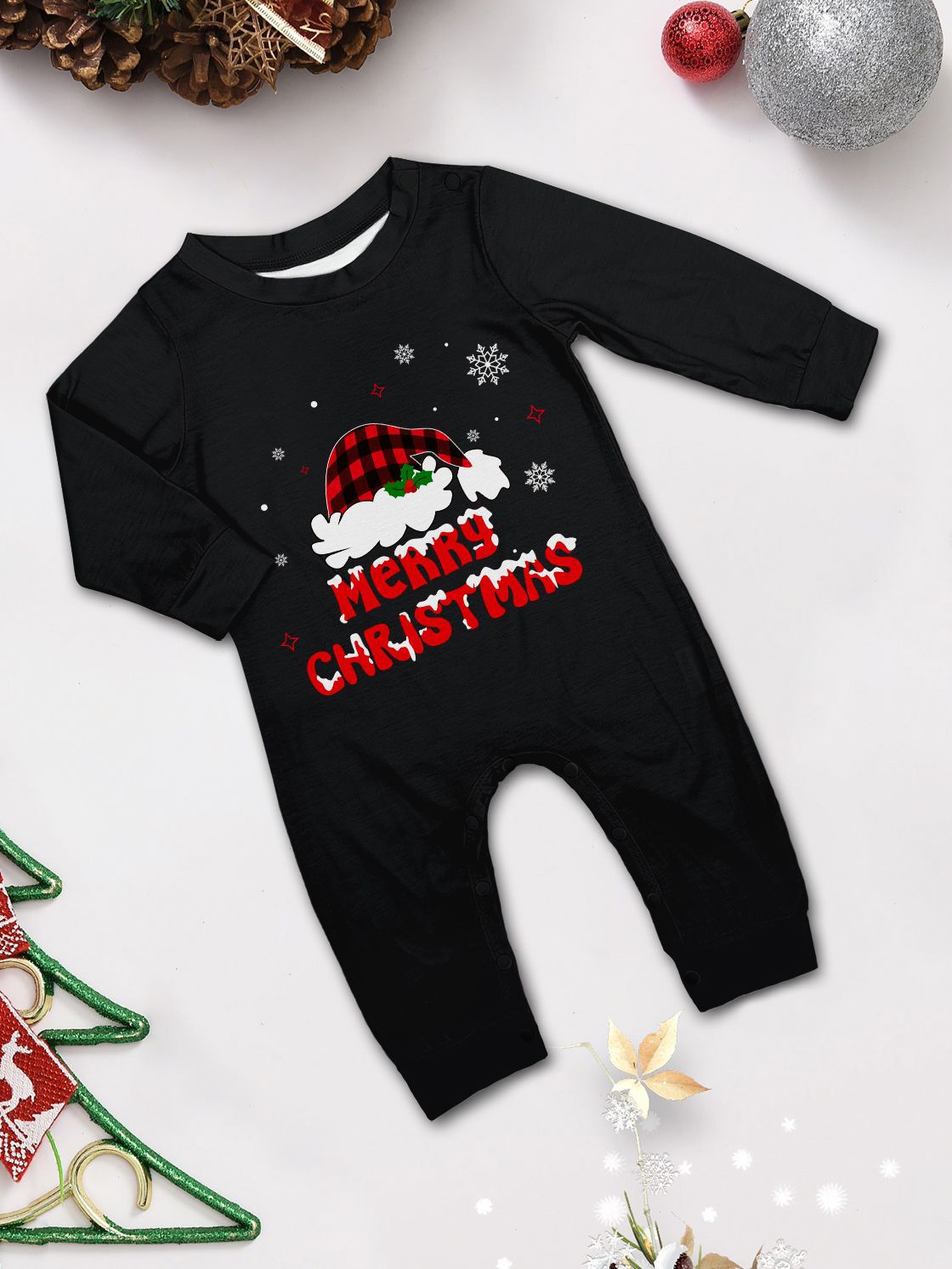 Black Top Red Buffalo Plaid Santa Family Matching Pajamas