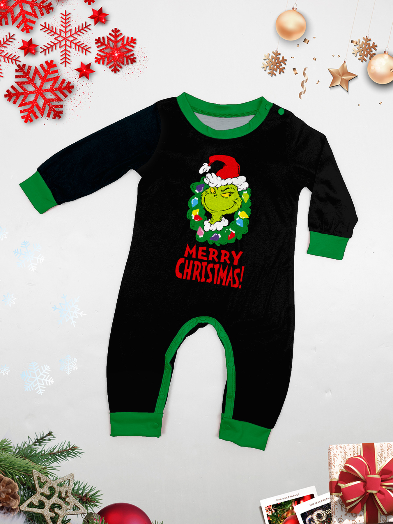 Green Grinch Wreath Family Matching Pajamas